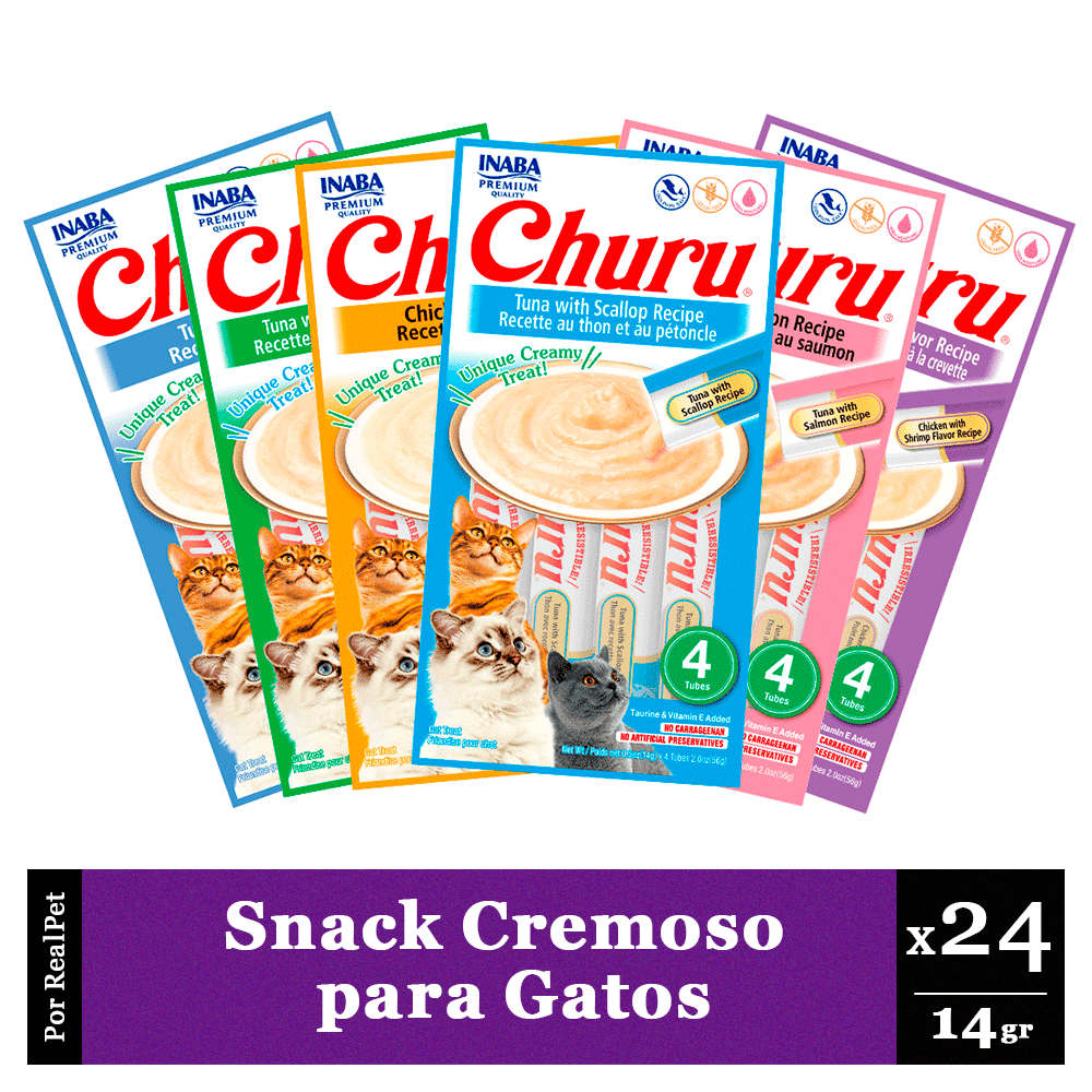 Pack Snack Cremoso Gato Churu Varios Sabores 24 x 14 gr