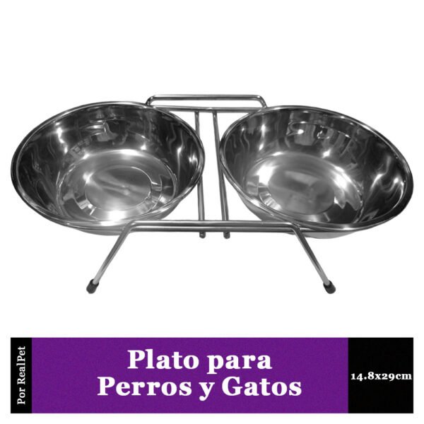 Plato Doble de Acero para Perro y Gato