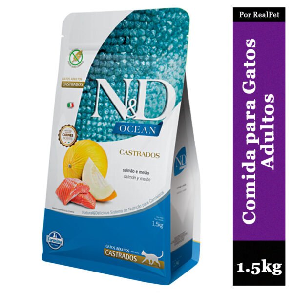 Comida Gato Adulto Castrado N&D Ocean Salmón y Melón 1.5 kg