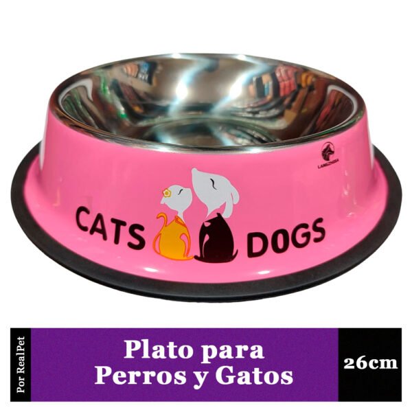 Plato Antideslizante Grande para Perro y Gato Rosado