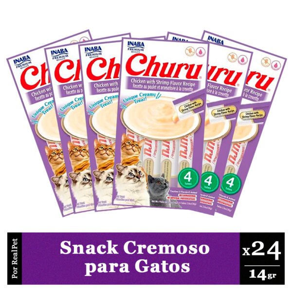 Snack Cremoso Gato Churu Sabor Pollo y Camarones 24 x 14gr