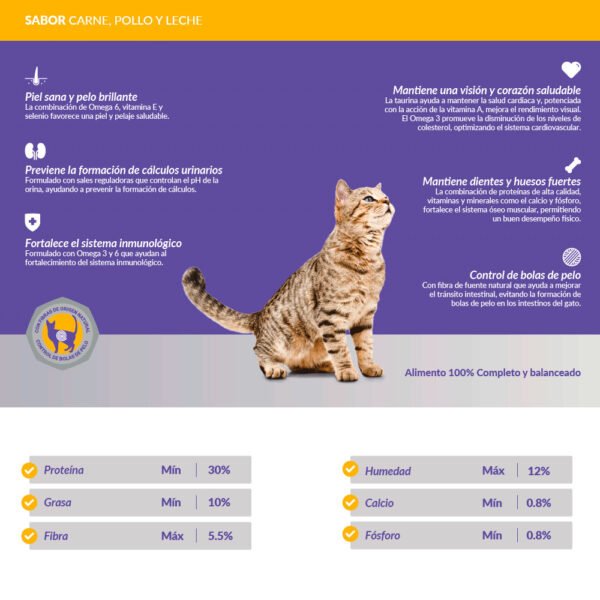 Comida para Gatos Adultos Supercat Carne Pollo Leche 9 kg - Imagen 2