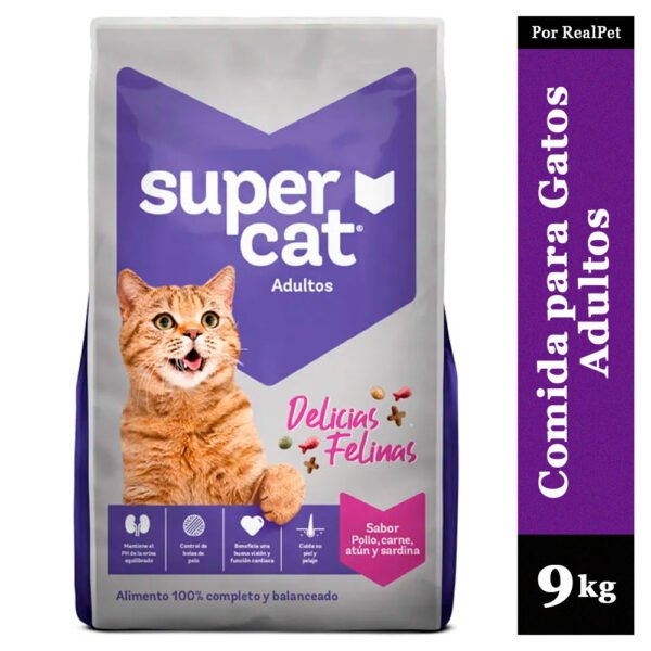 Comida para Gatos Supercat Pollo Carne Atún Sardina 9 kg