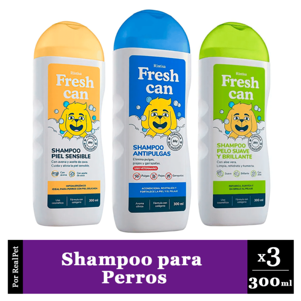 Pack x3 Shampoo para Perros Adultos Fresh Can Frasco 300 ml
