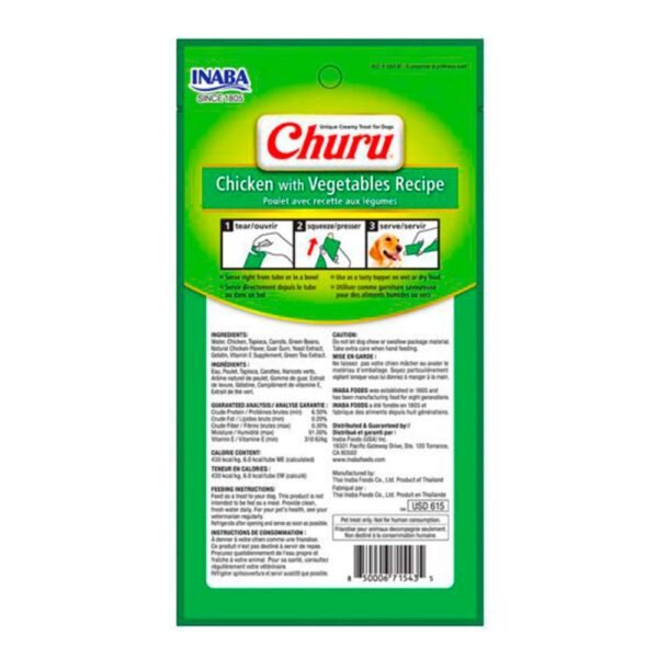 Snack Cremoso Perro Churu Pollo y Vegetales 1 sobre x4 tubos - Imagen 2
