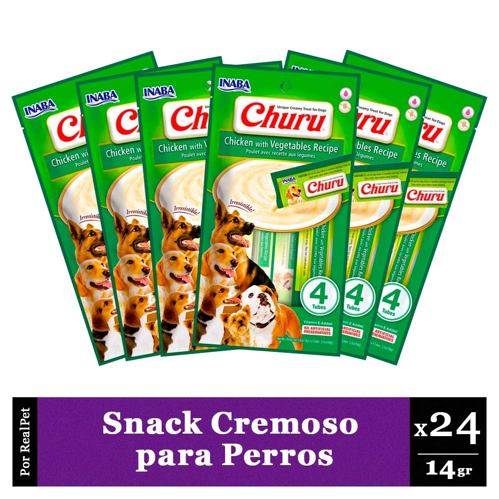 Snack Cremoso Perro Churu Pollo Vegetales 6 sobres x 4 tubos