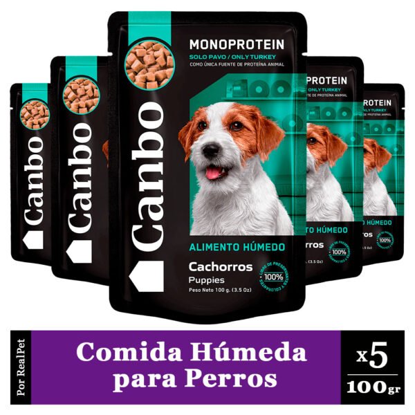 Pack x5 Comida Húmeda Perro Cachorro Canbo Pavo 100gr