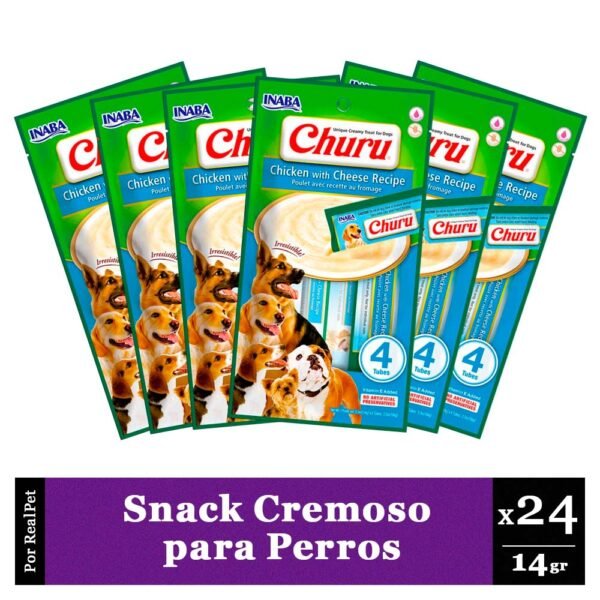 Snack Cremoso Perro Churu Pollo y Queso 6 sobres x 4 tubos