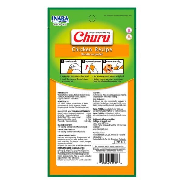 Snack Cremoso Perro Churu Pollo 6 sobres x 4 tubos - Imagen 3
