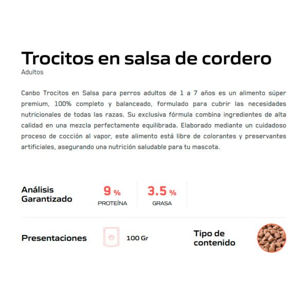 Pack Caja x15 Comida Húmeda Perro Adulto Canbo Cordero 100gr - Imagen 3