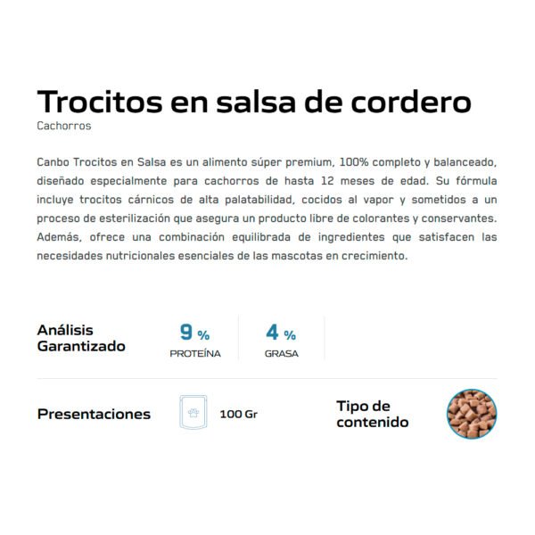 Pack x5 Comida Húmeda Perro Cachorro Canbo Cordero 100gr - Imagen 3
