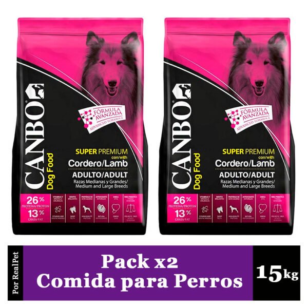 Pack x2 Comida para Perro Mediano Grande Canbo Cordero 15 kg