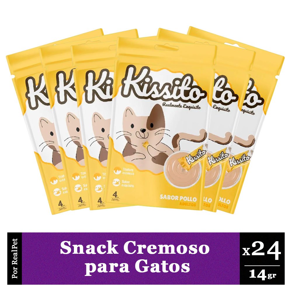 Snack Cremoso para Gato Kissito Pollo 6 sobres x 4 tubos