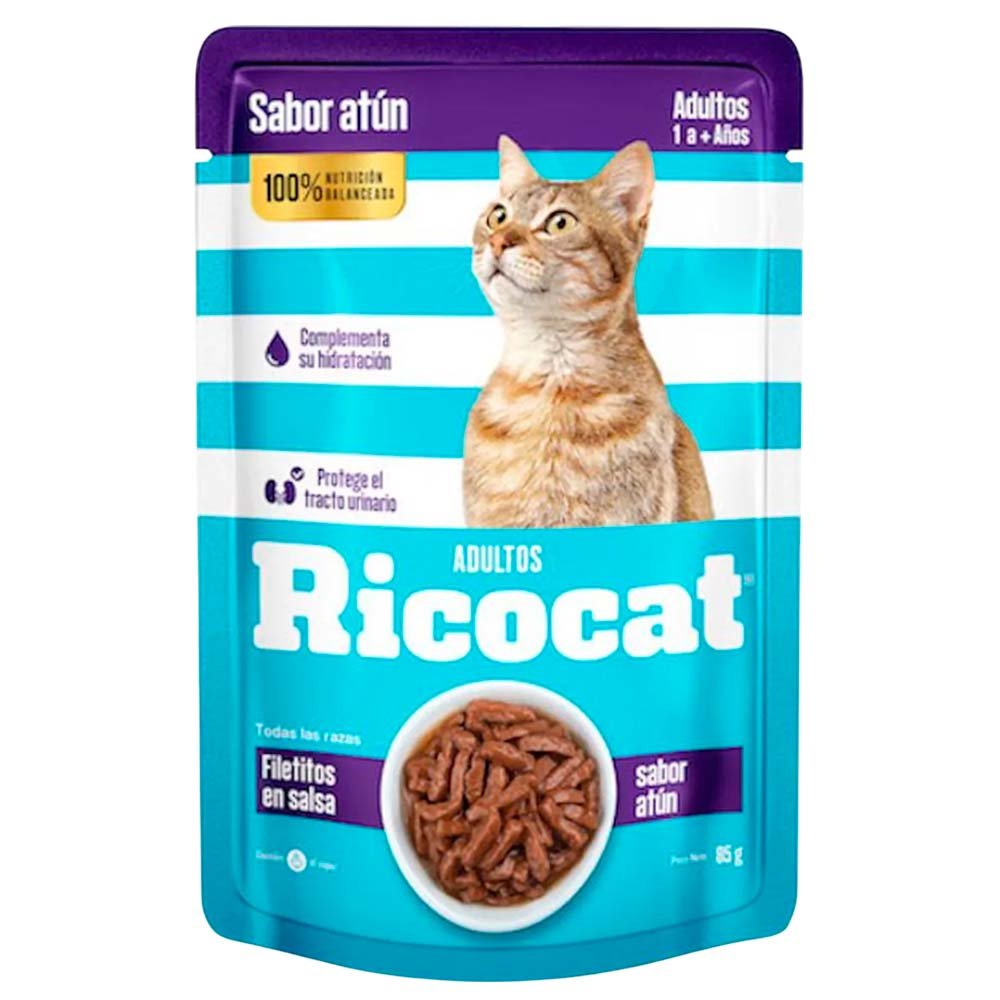 Pack x5 Comida Húmeda para Gato Ricocat Filetitos Atún 85gr - Imagen 2