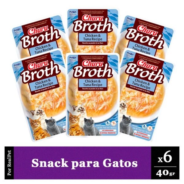 Pack Snack Sopa Gato Churu Broth Pollo Atún 6 Sobres x 40gr