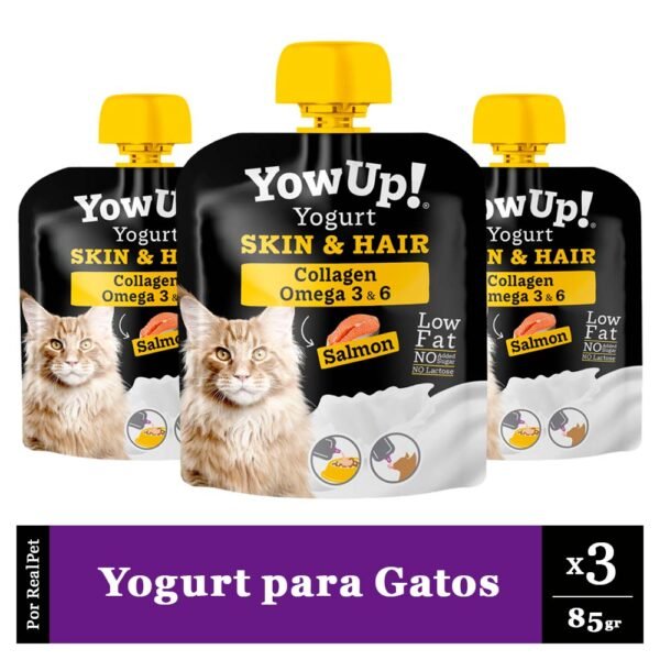 Pack x3 Yogurt para Gatos YowUp Skin Hair Salmón 85gr