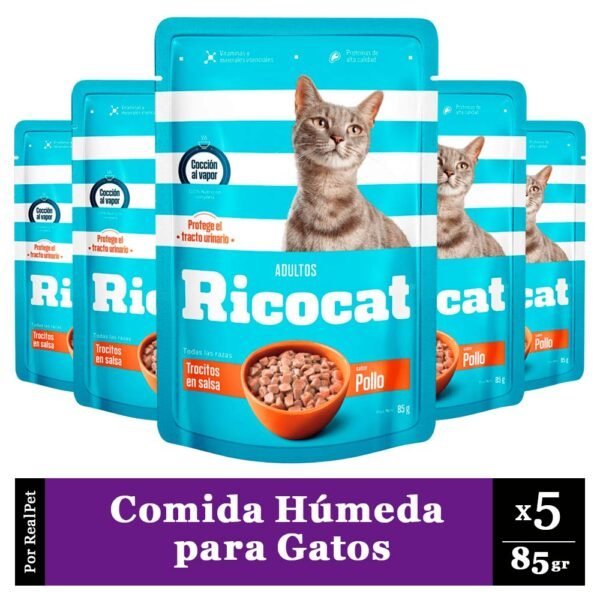 Pack x5 Comida Húmeda para Gato Ricocat Pollo 85gr