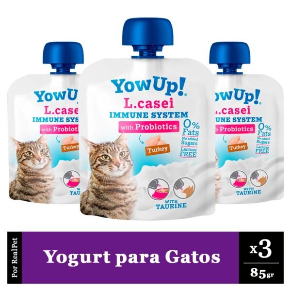Pack x3 Yogurt Gatos YowUp L.Casei Probióticos Natural 85gr