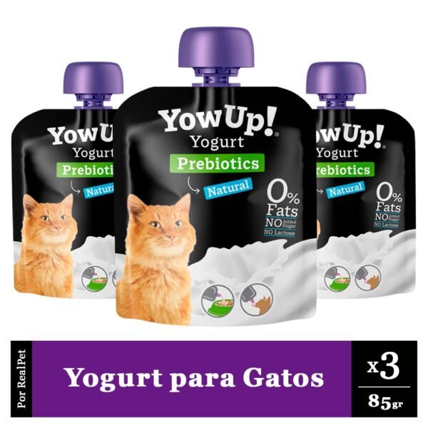 Pack x3 Yogurt para Gatos YowUp Prebióticos Natural 85gr