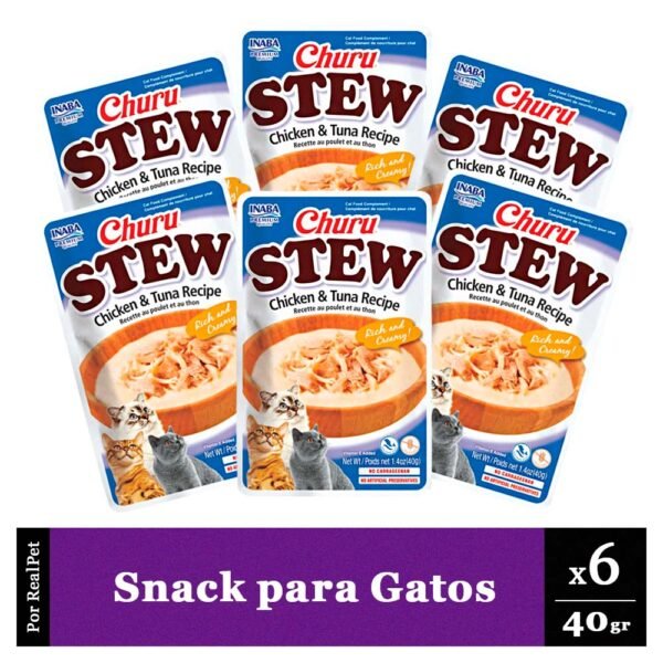 Pack Snack para Gato Churu Stew Pollo y Atún 6 Sobres 40 gr