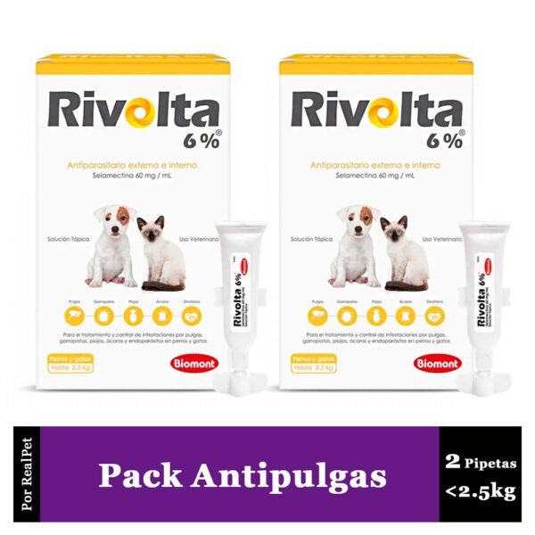 Pack x2 Pipeta Antiparasitario Antipulgas Rivolta <2.5 kg