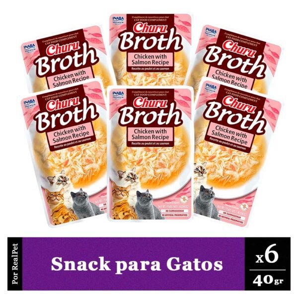 Pack Snack para Gato Churu Broth Pollo Salmón 6 sobres 40gr