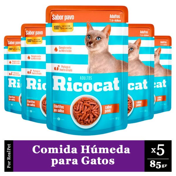 Pack x5 Comida Húmeda para Gatos Ricocat Filetitos Pavo 85gr