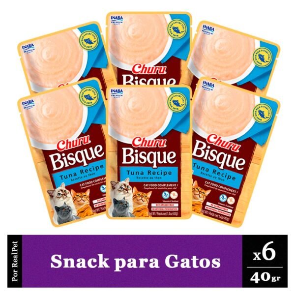 Pack Snack Sopa Gato Churu Bisque Sabor Atún 6 Sobres x 40gr