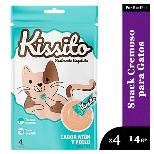 Snack Cremoso Gato Kissito Atún y Pollo 1 sobre x 4 tubos