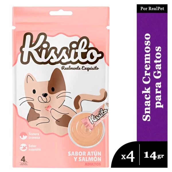 Snack Cremoso Gato Kissito Atún y Salmón 1 sobre x 4 tubos