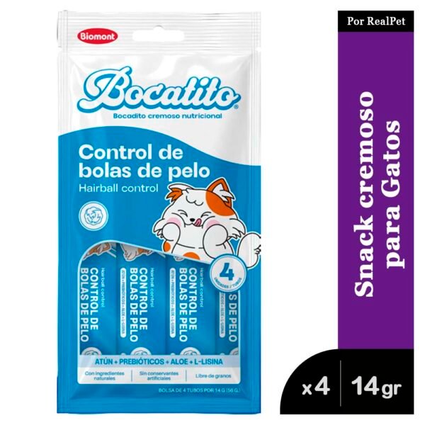 Snack Cremoso Gato Bocatito Control Bola de Pelo 4 tubos 56g