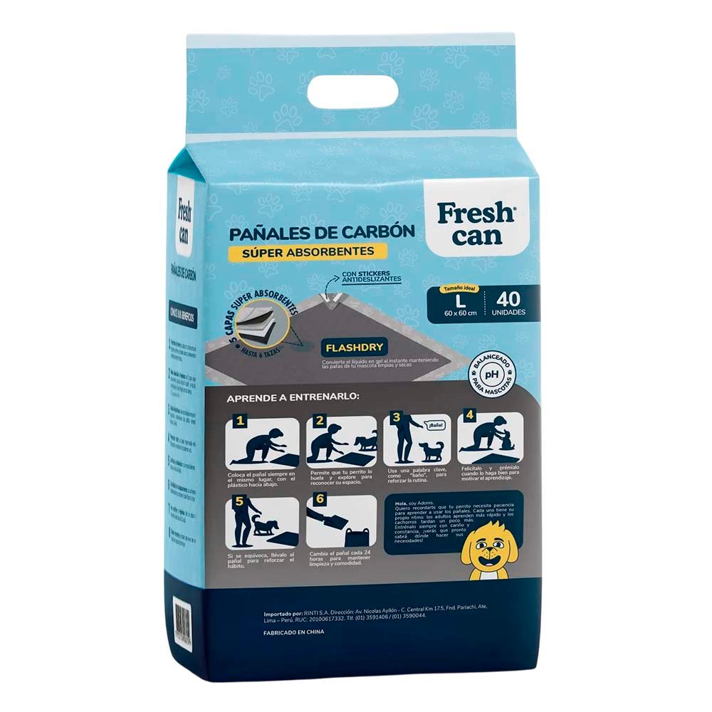 Pañal de Piso Carbon Perro Fresh Can 60x60 cm 40 unidades - Imagen 2