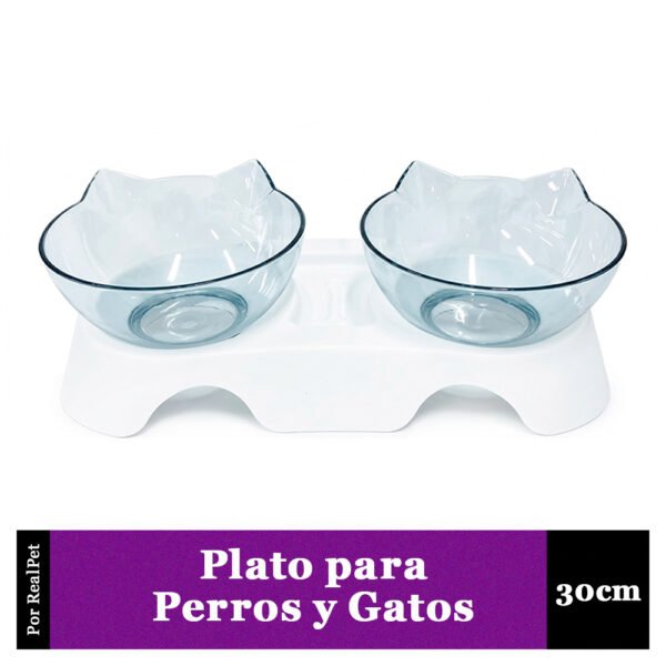 Plato Doble para Gato o Perro con Diseño de Orejas