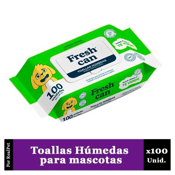 Toallas Húmedas Perro Gato Fresh Can Té Verde 100 Unidades