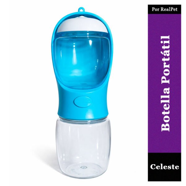 Botella Portátil de Agua y Comida para Perros Celeste 350ml